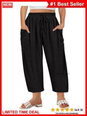 Plus Size Wide Leg Palazzo Harem Pants Drawstring Pockets